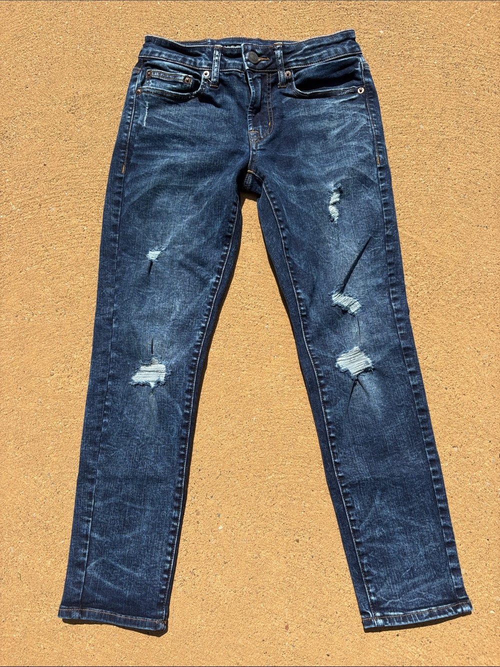 American Eagle Skinny Distressed Stretch Denim Dark Wash Jeans Size 28 X 28